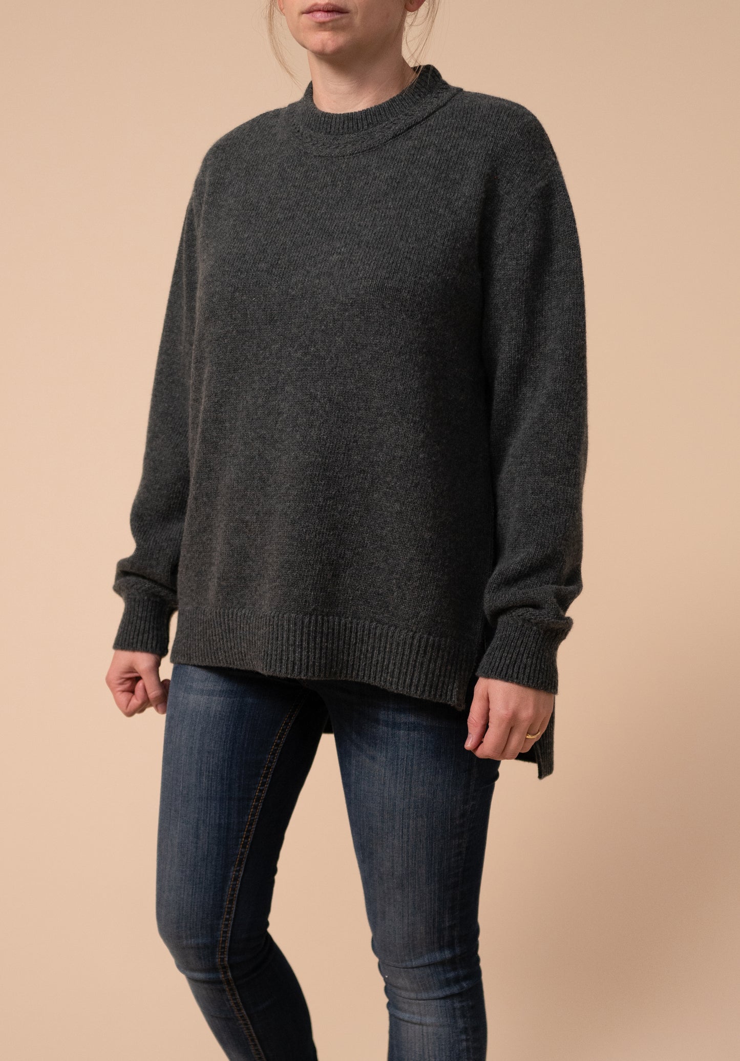 Front image of our nursing friendly knitted lambswool jumper