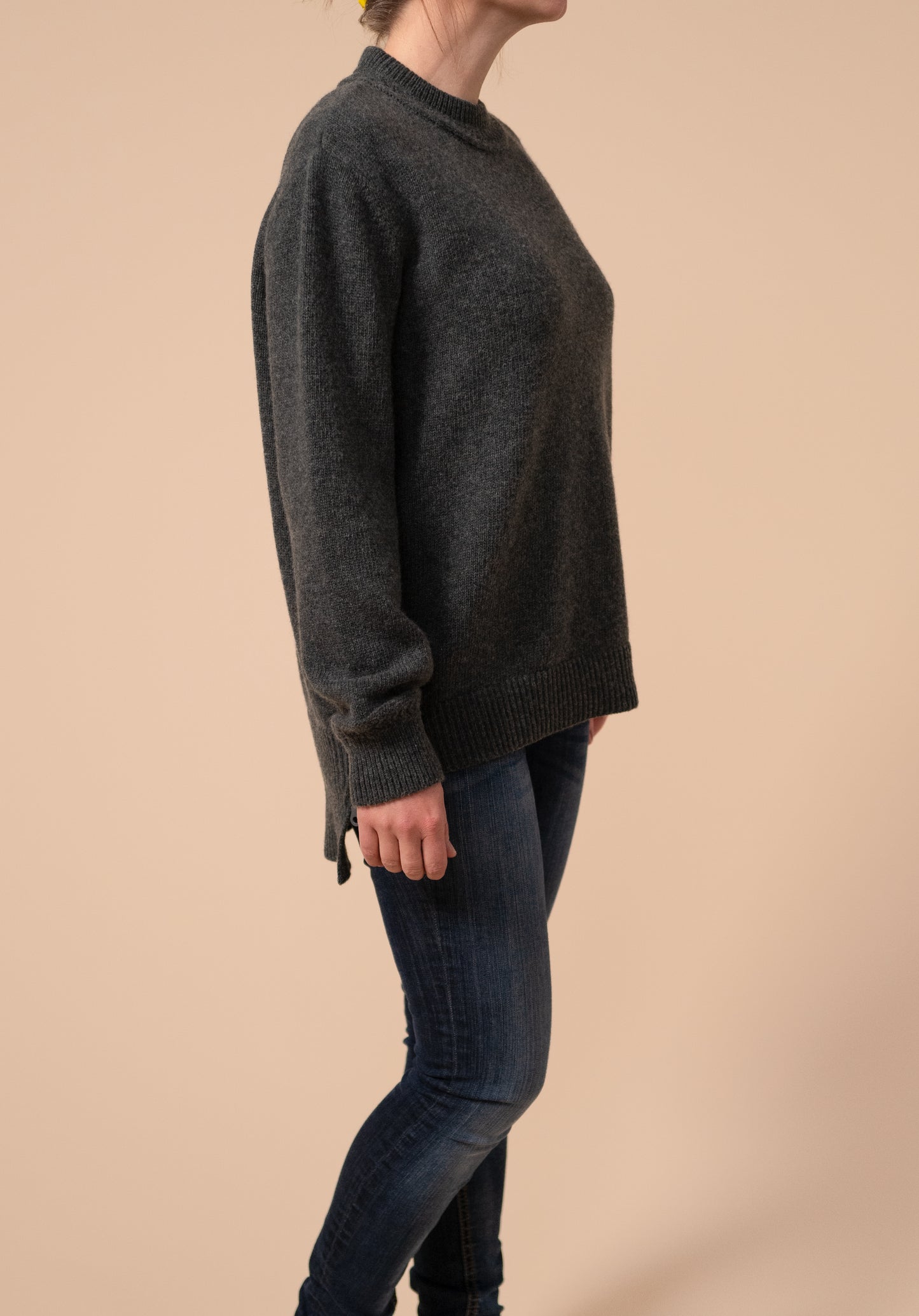 Side view of the crew neck nursing sweat