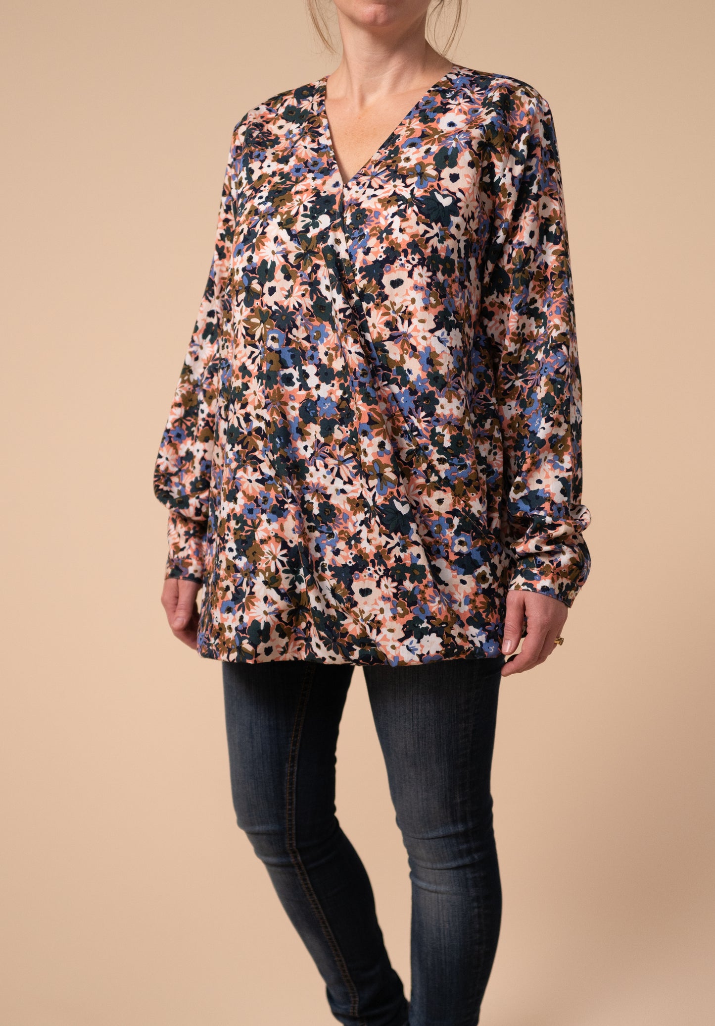 Untucked Floral wrap nursing/ breastfeeding friendly blouse