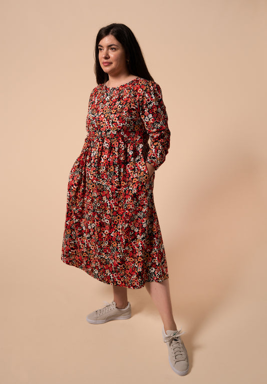 image of Red Floral breastfeeding friendly dress